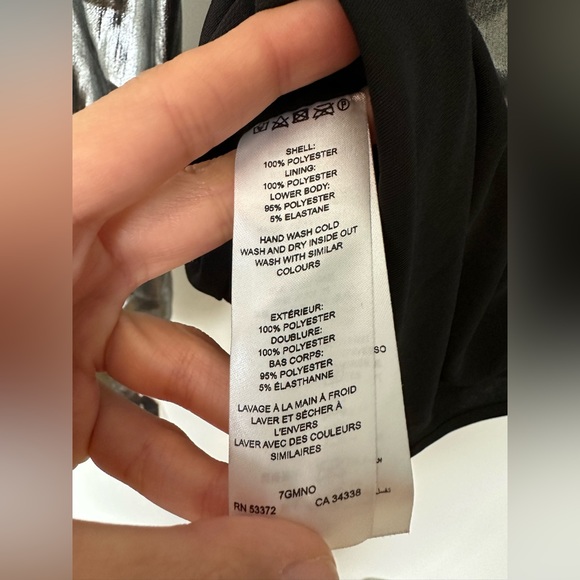 NEW French Connection Metallic Silver Deep V Neck Bodysuit - Picture 5 of 5